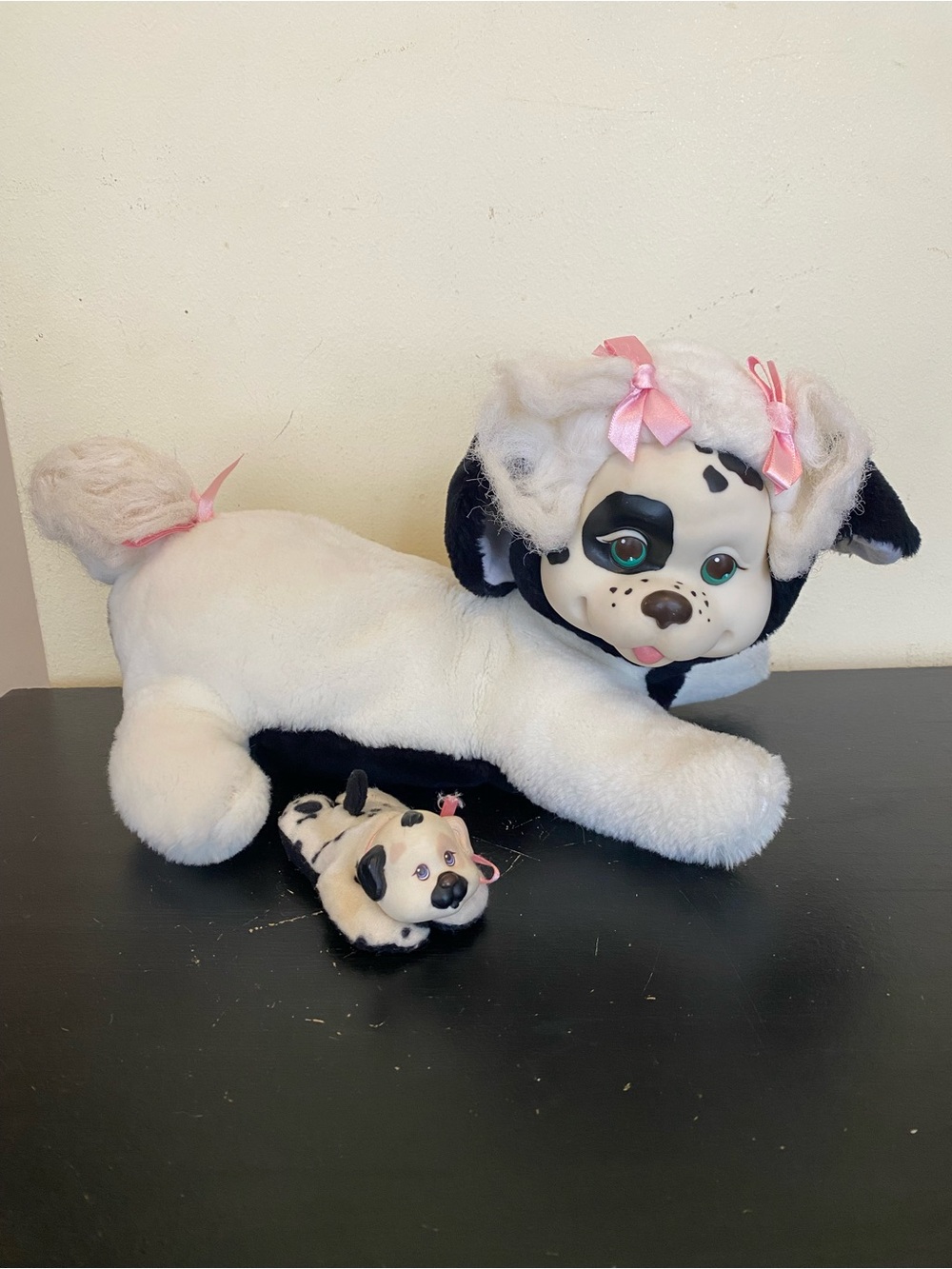 Vintage Puppy Surprise Mom Black White Dog Plush 1991 Hasbro Stuffed Animal Set
